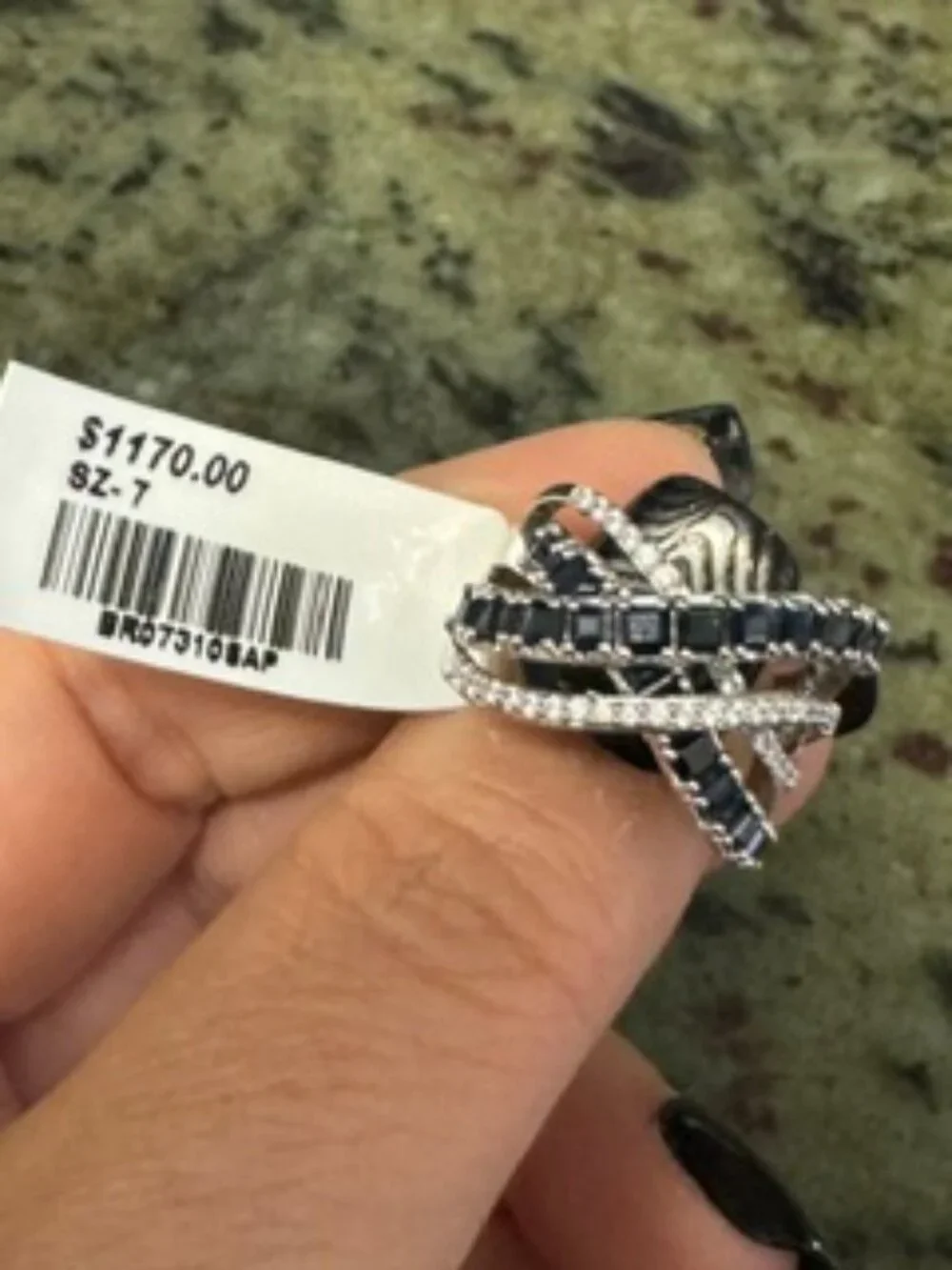 Genuine Sapphire 2.8 CTW Sterling Silver Crisscross Statement Ring Size 7 – NWT